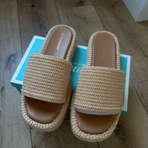 Brand New Woven Tan Platform Sandals